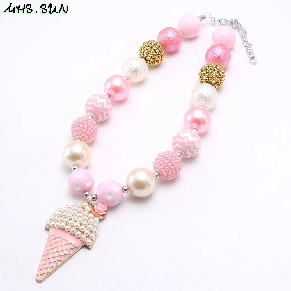 MHS.SUN Girls Cute подвеска мороженое ожерелье Baby Kids розовые крупные бусы Bubblegum ювелирные