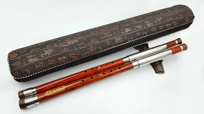 Chinese Traditional Professional Bamboo Bawu Dual-Pipe Ba Wu Flute With Case Rosewood enlarge