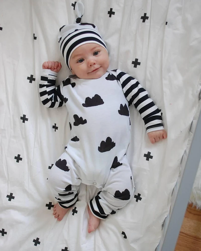 New 2019 fashion baby boy clothes long sleeve rompers newborn cotton girl clothing infant 2pcs jumpsuit+hat | Мать и ребенок