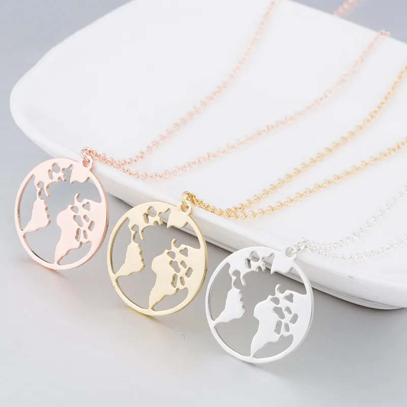 Ожерелье с подвеской в виде карты мира из нержавеющей стали 20 мм ожерелья Чокеры