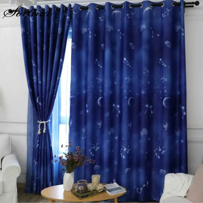 blue-curtain Затемненная синяя занавеска на окно для комнаты, короткая готовая для гостиной, для двери, римская тикер, детская занавеска, звездное небо, созвездие, занавески - Цвет: blue-curtain