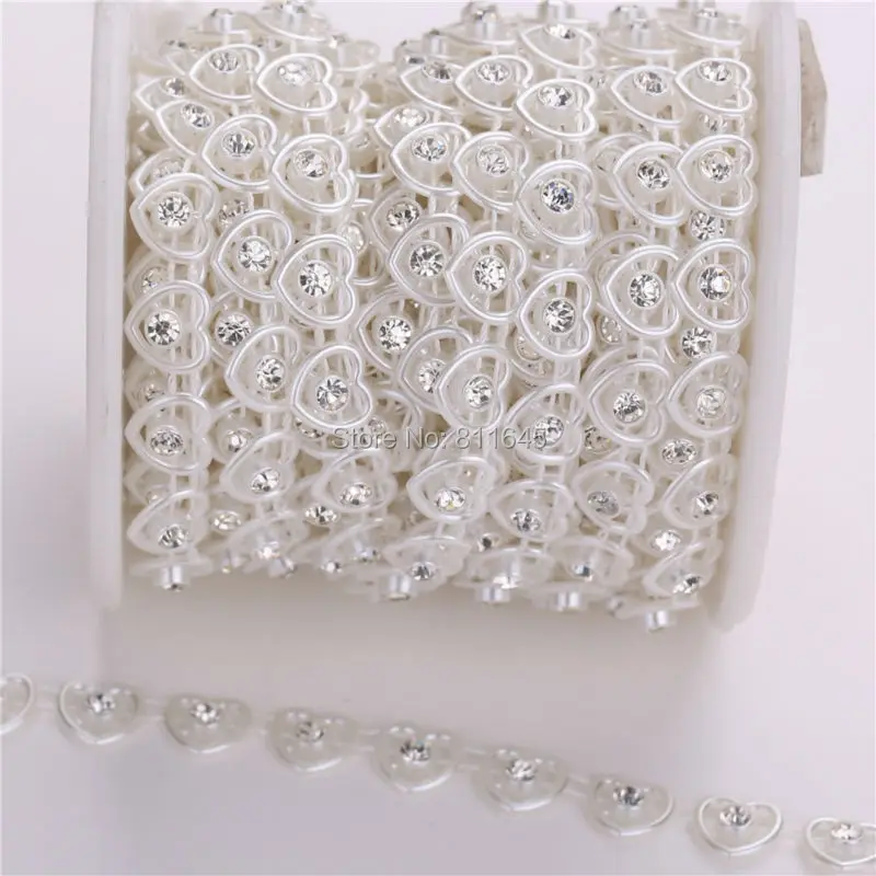 

10yards/roll 8mm heart pearl clear crystal rhinestone cup chain Apparel Sewing style diy beauty accessories ,beads chain