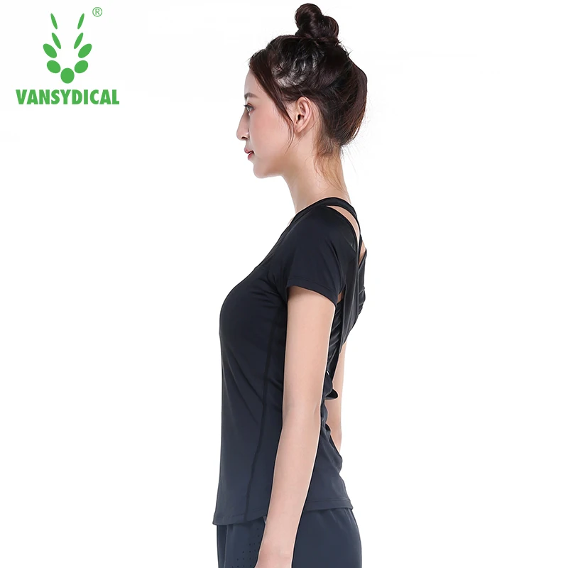 Vansydical женские сексуальные полой спины спортивные футболки с коротким рукавом