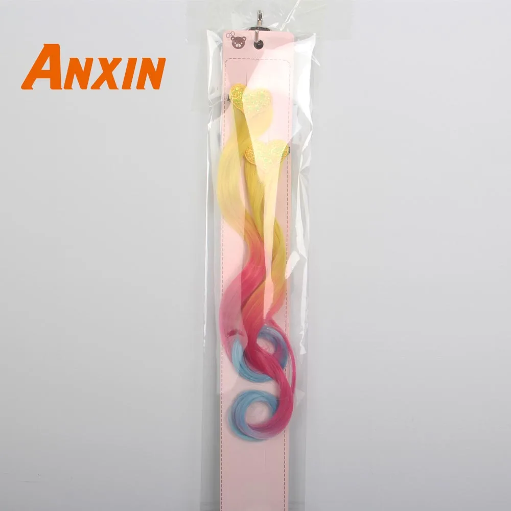 Anxin, милые волнистые цветные заколки для волос с бантом, аксессуары, двойные парики для девочек, детские косплей, вечерние, аниме, синтетический парик