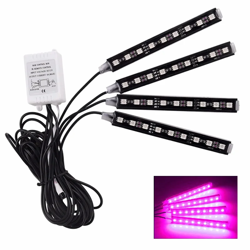 Pink Purple 9 светодиодными лампами 4 в 1 интерьер автомобиля 5050 RGB атмосферу светильник тире пол ноги полосы светильник адаптер для автомобильного прикуривателя декоративные светильники Z2 - Испускаемый цвет: Pink Purple