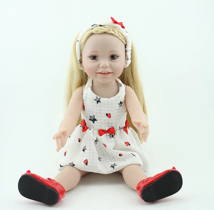 

Blond Long Hair Full Vinyl Dolls 18''Lifelike Handmade Baby Dolls Full Body Silicone Toy Kids Fashion Play Doll