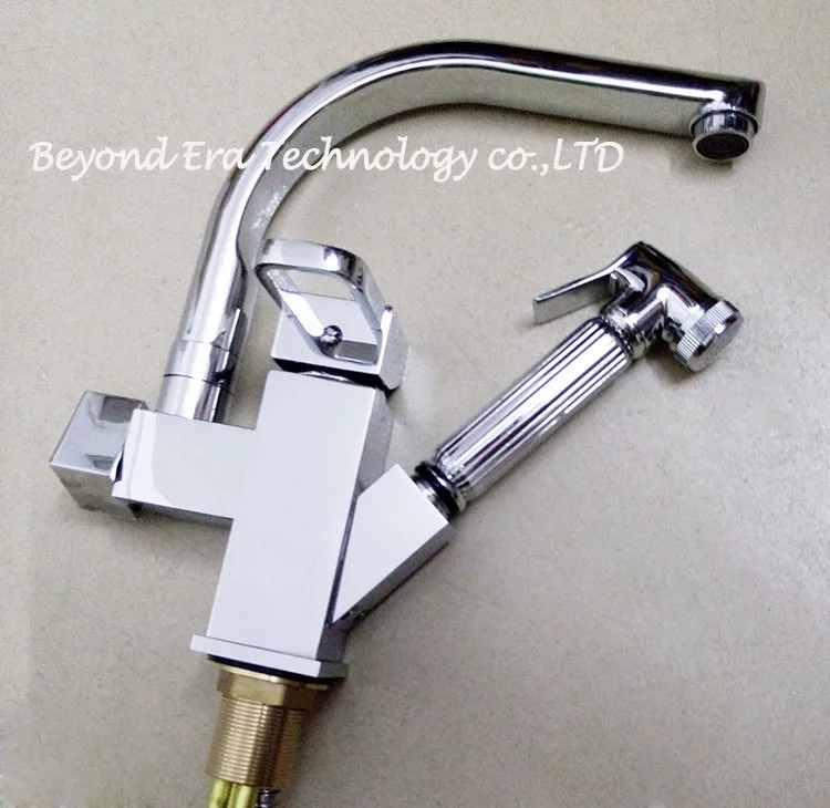 360 градусов Поворотный хромированный кран два кухонный носик смеситель Твердый