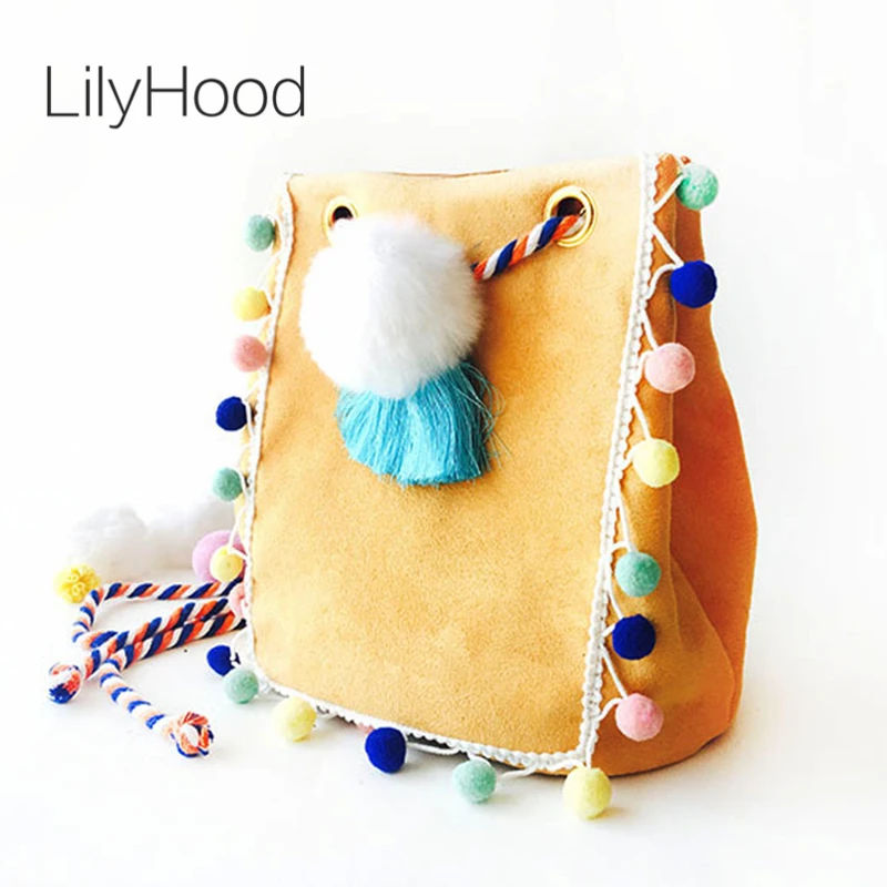 LilyHood женская сумка из искусственной замши ручной работы с помпоном богемный