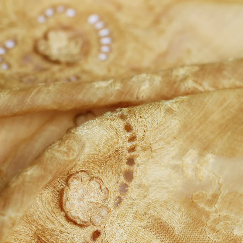 Перламутровый светло-желтый принт травы вышивка хлопок и лен материалы одежды
