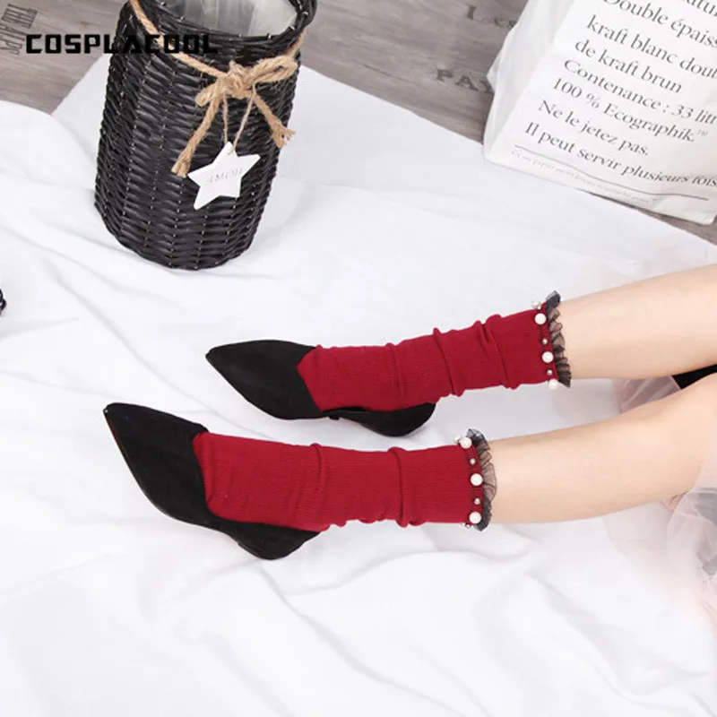 

[COSPLACOOL]Lace Pearl Princesses European Fashion Socks Women Japan Harajuku Sock Handmade Sokken Heap Heap Calcetines Mujer
