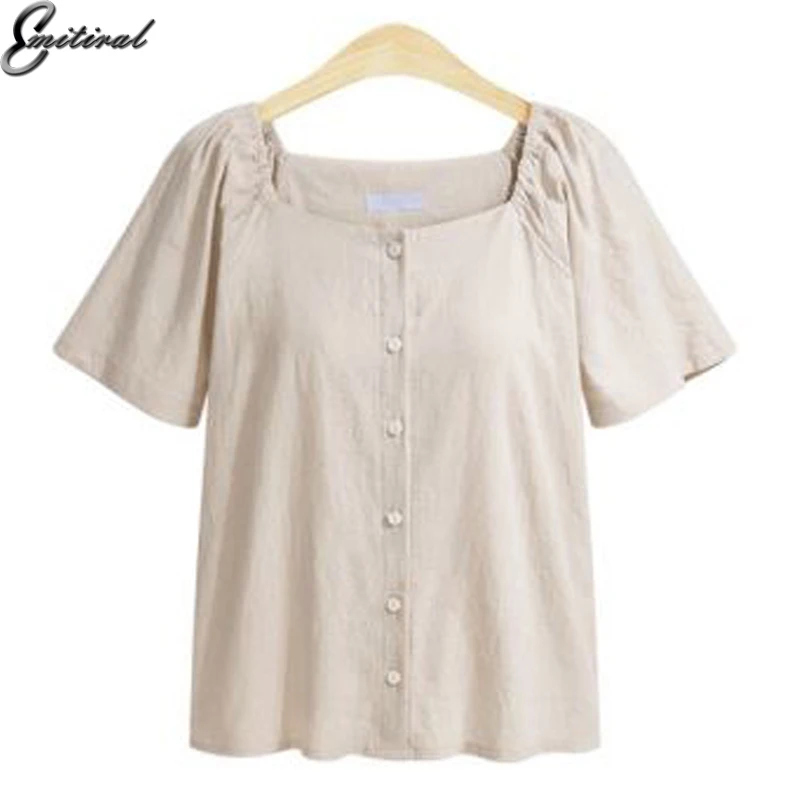 Emitiral 2018 Summer Women Blouses Short Sleeves Ladies Basic Tops Plus Size 4XL Casual Shirts Elegant Square Neck Blusas | Женская