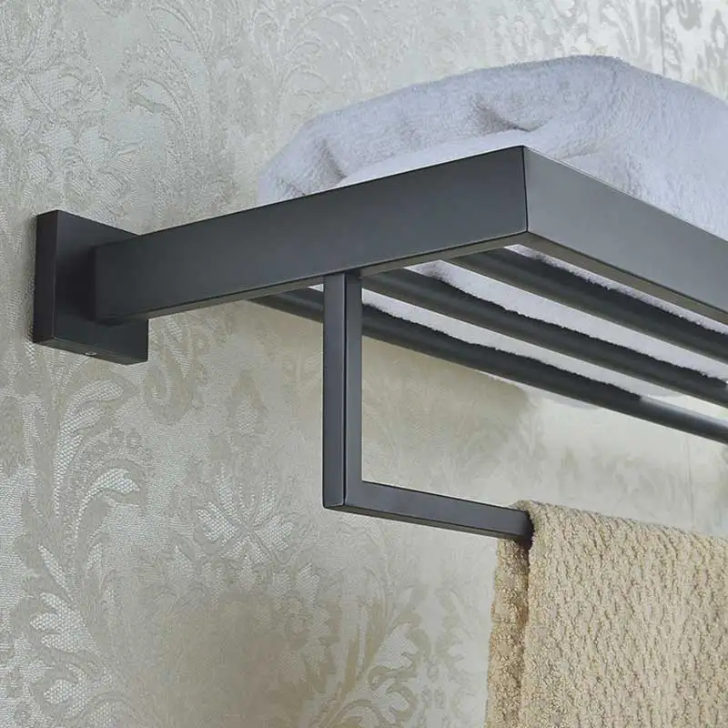 Настенные черные 62 см полки для ванной комнаты двойные полотенцесушители