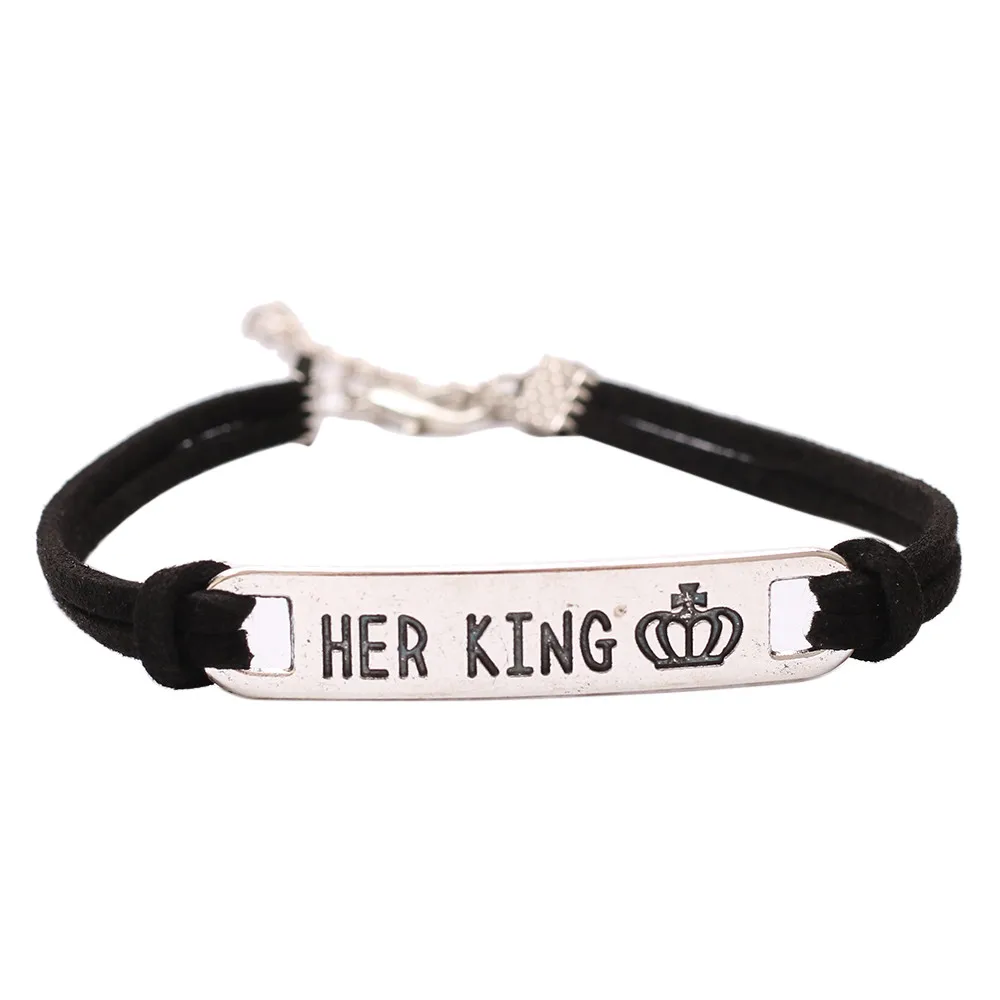 Браслет из нержавеющей стали с надписью Her King и His Queen|Браслеты шармами| |