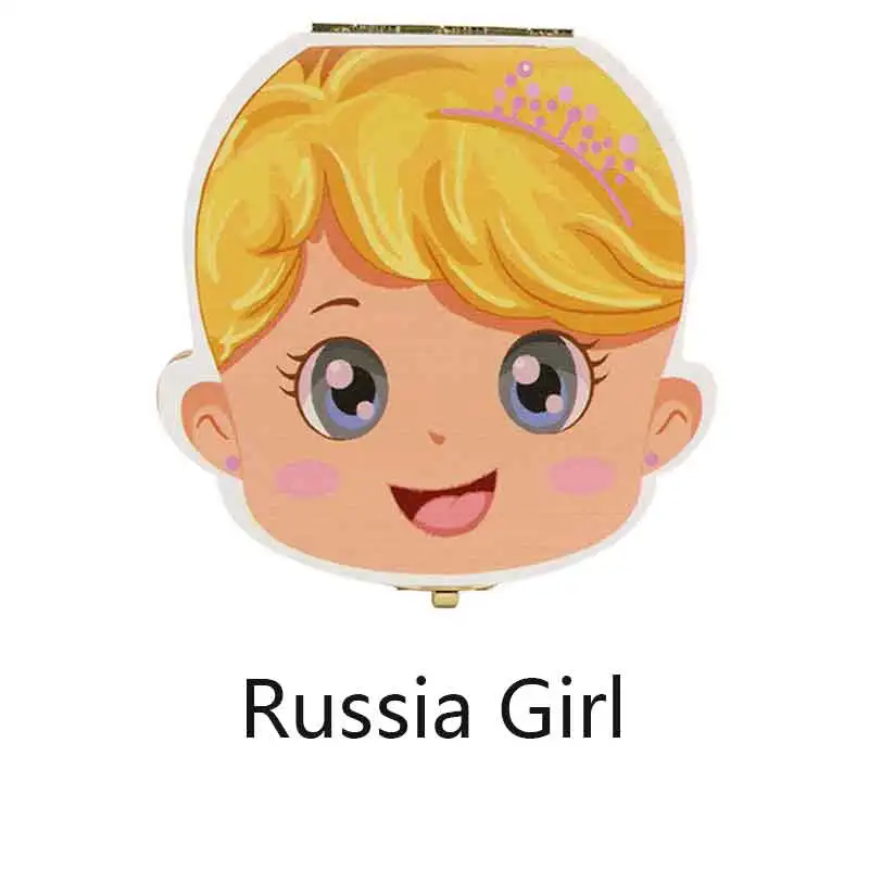 Girl russia Y Зубная коробка, Португалия, английский, голландский, испанский, русский, французский, немецкий текст, для маленьких мальчиков и девочек, деревянный ящик, органайзер для молочных зубов, держатель - Цвет: Girl russia Y