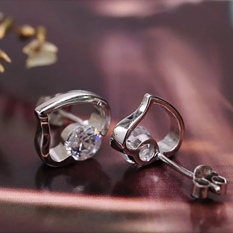 OMHXZJ Wholesale European Fashion Woman Girl Party Wedding Gift Heart White AAA Zircon 18KT Gold Stud Earrings EA280 | Украшения и