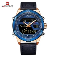 naviforce mens sport watches leather quartz digital mens watch dual display analog wristwatches waterproof clock relogio