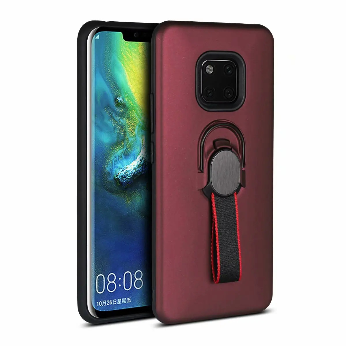 Жесткий чехол для huawei mate 20 Pro из поликарбоната+ ТПУ с магнитным кольцом-подставкой, защитный чехол на заднюю панель для huawei mate 20 lite mate 20 shell - Цвет: wine