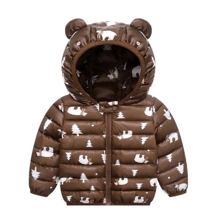 XMAS brown Новое рождественское зимнее пальто для малышей пуховое хлопковое пальто, куртка детская одежда пуховик с капюшоном для маленьких мальчиков и девочек - Цвет: XMAS brown