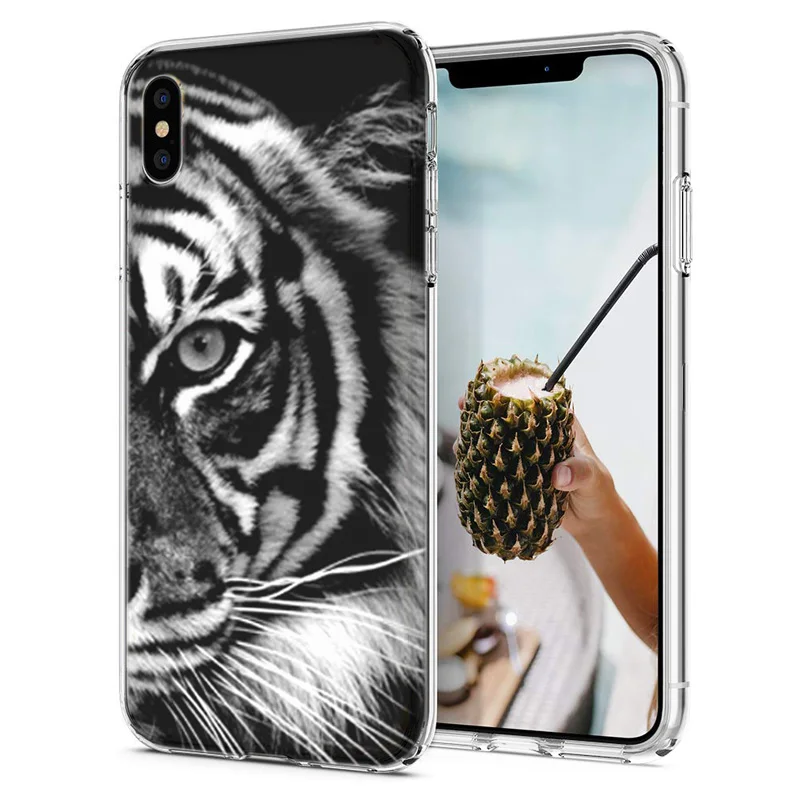 Мягкий чехол для телефона iPhone X XS XR чехлы из ТПУ с красочным рисунком льва волка