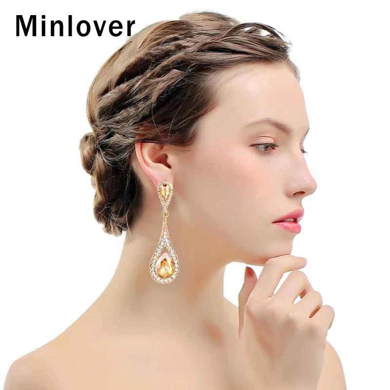 Minlover длинные висячие серьги в форме капли для женщин роскошный цвет модные