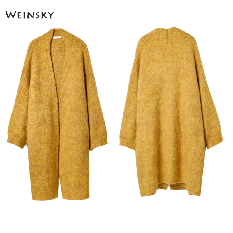 Weinsky желтый длинный свитер женский зима 2018 Повседневный стиль женские джемперы