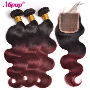 1B99J пучки волос от светлого до темного цвета человеческие волосы 3 пучка с закрытием волнистые бразильские волосы плетение пучки с закрытием ALIPOP нереми волосы