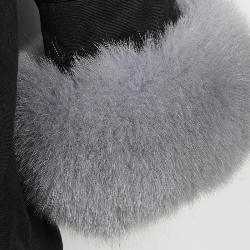 2022 Natural Real Fox Fur Jacke Coat Real Fox Fur Collar Cuff Hooded Coat Short Parka Long Camouflage winter jacket