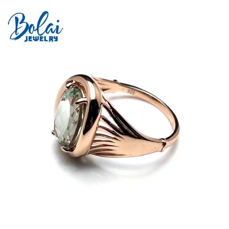 Bolaijewelry, натуральный зеленый аметист, элегантное кольцо, 925 пробы, розовое серебро, хорошее качество изготовления, ювелирные изделия для женщин, вечерние, лучший подарок
