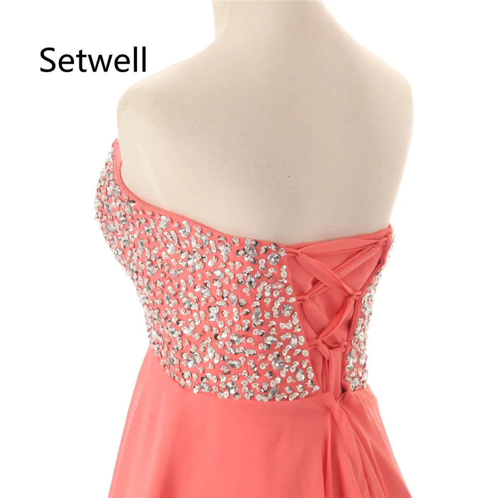 Setwell Лето 2017 г. шифон платье для выпускного вечера es без бретелек со шнуровкой