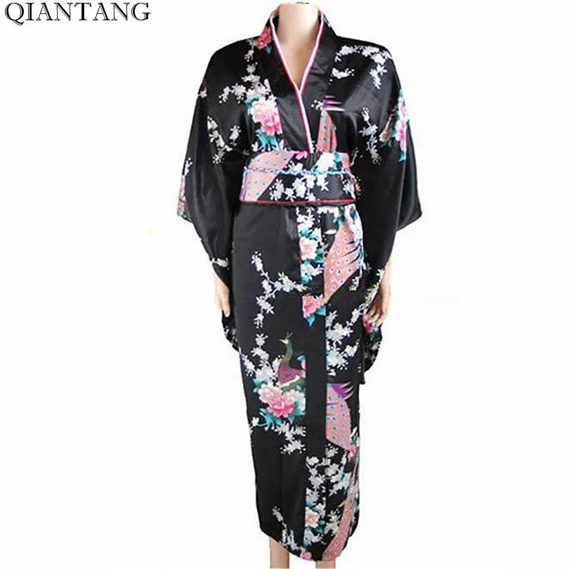 

Black Vintage Japanese Women's Kimono Yukata Haori With Obi Stage Performance Costume Classic Asia Clothing one size H0030