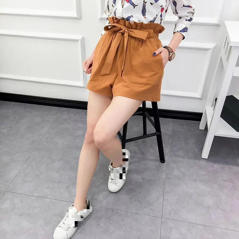 Loose fitting cotton and linen shorts 2018 summer new Korean version leisure lace wide leg free shipping | Женская одежда