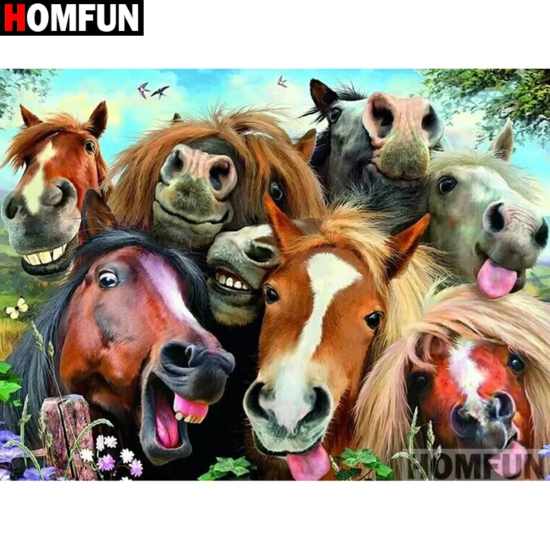 Алмазная живопись HOMFUN A00159, картина «Лошадь» с полными квадратными/круглыми стразами, вышивка крестиком, домашний декор, 5D