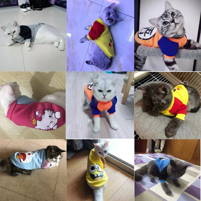 Одежда с рисунком кота зимний теплый мягкий для питомца свитер для кота Одежда для маленьких кошек костюмы котенка домашняя одежда для собак 8 цветов XS-XXL