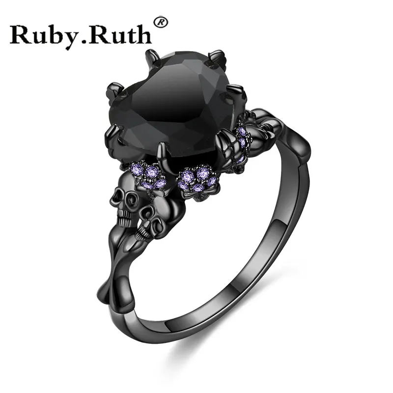 Женское и мужское кольцо с черепами черное Винтажное красным Цирконом в форме