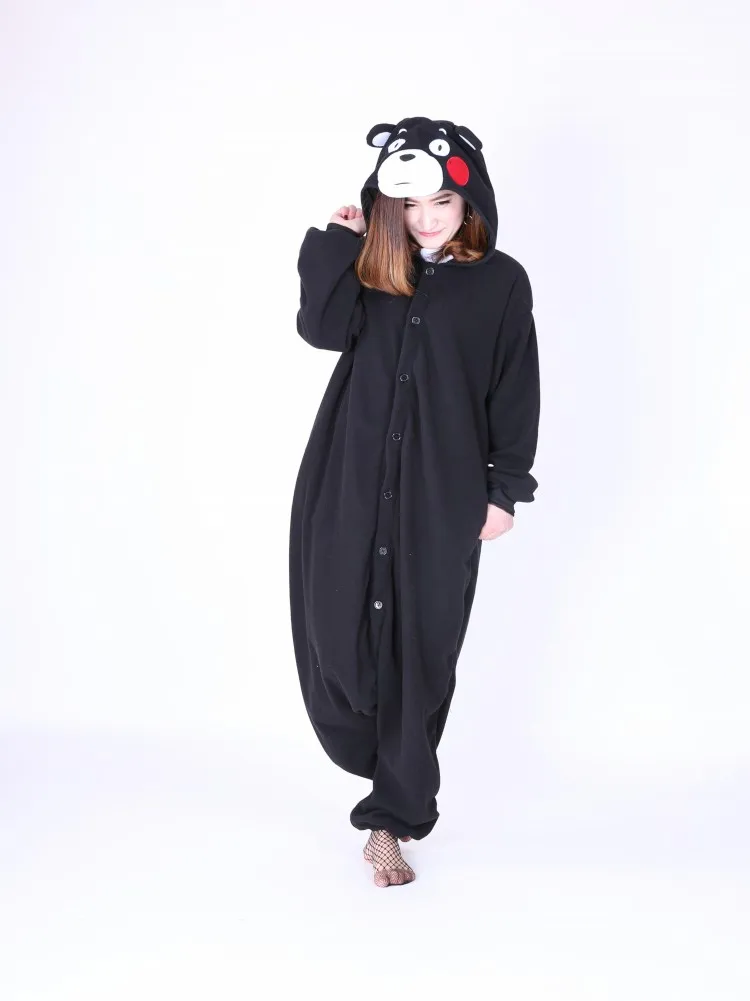 Японского аниме Кумамон медведь Onesie Черный милый карнавальный костюм пижамы для