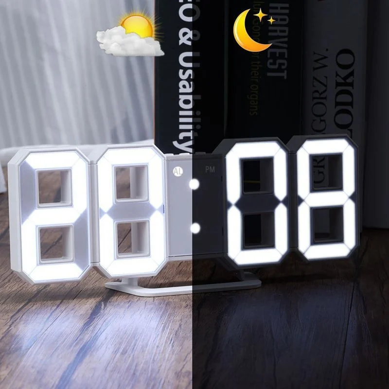 3D многофункциональный современный акриловый цифровой светодиодный настольный ночник настенные часы Будильник 24 или 12 часов дисплей настольные часы светодиодный