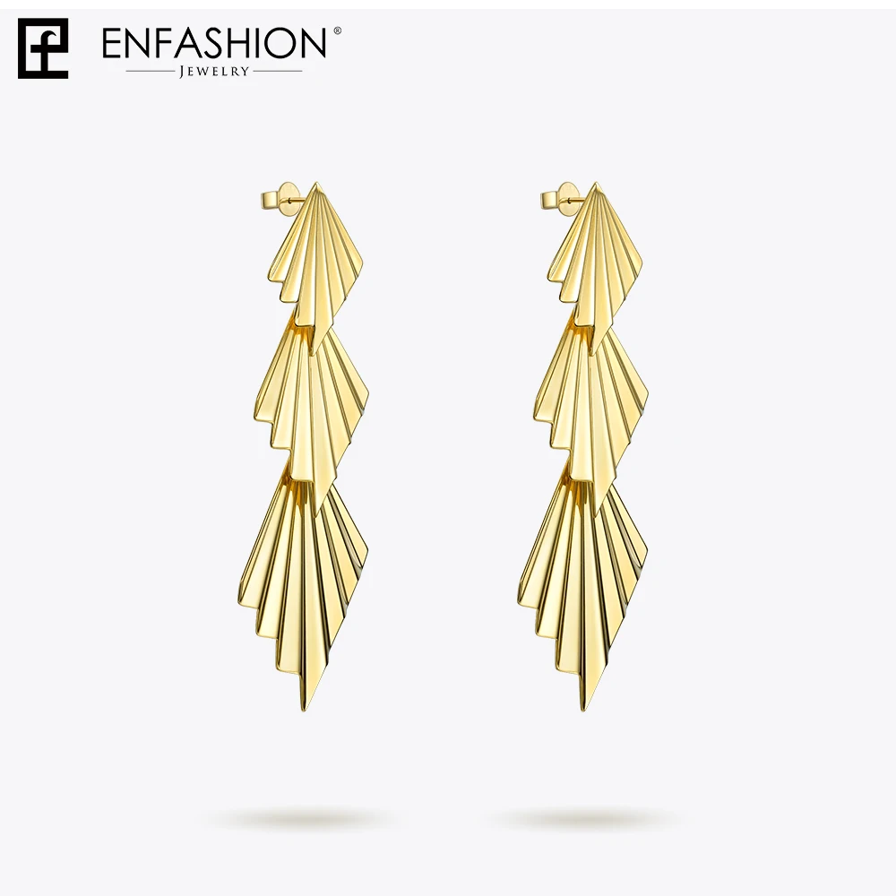 Enfashion тройной вентилятор серьги в виде капель для Для женщин большое Золотое наполнение, Цвет длинное крупное серьги Модные украшения Oorbellen Voor Vrouwen ED1084