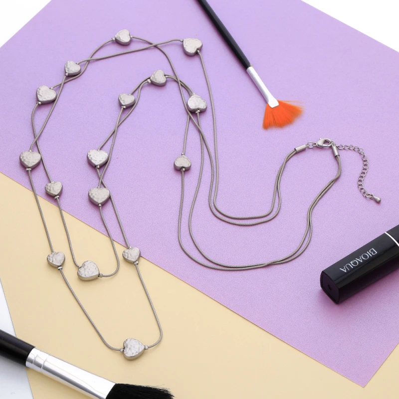 Women Sweater Chain Long Necklace Gold Color Heart Beads Charms Fashion Necklaces Jewelry 2019 Statement collar mujer |