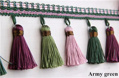 Army green Qgvlish 12 м/лот Шторы с бахромой, с кисточками кружевные планки DIY для дивана скатерть Шторы ткани Шторы аксессуары кружевной лентой Декор - Цвет: Army green