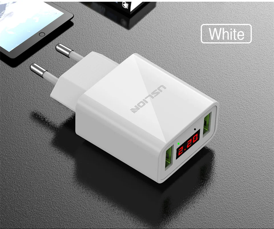 USLION 2 USB зарядное устройство светодиодный дисплей Быстрая зарядка настенное зарядное устройство для iPhone samsung Xiaomi 2.2A двойной usb Мобильный телефон USB зарядное устройство