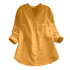 SAGACE летние блузки для женщин 2019 Женская хлопковая льняная Повседневная Однотонная рубашка с длинным рукавом Блузка на пуговицах Топы Блузки для женщин