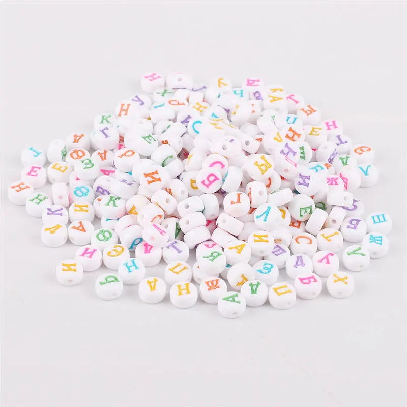 White Colorful 100 шт. акриловые бусины на плоской подошве с квадратным каблуком разноцветные Круглые буква русского алфавита бусины для самостоятельного изготовления ювелирных изделий браслет с шармами Цепочки и ожерелья Аксессуары - Цвет: White Colorful