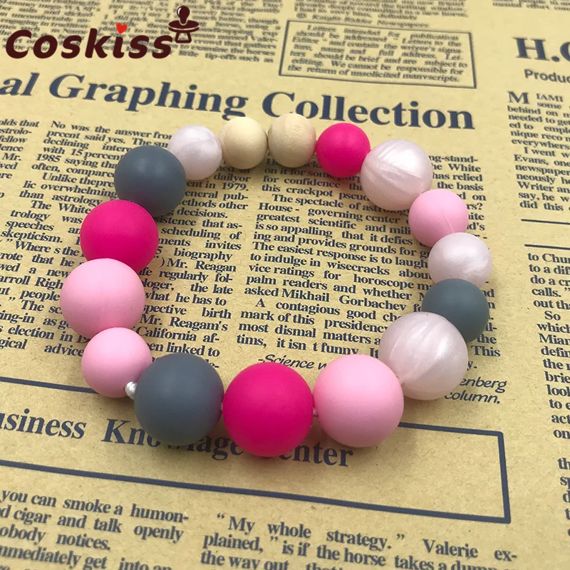 Collar de dentici&oacute;n para beb&eacute;, pulsera para mam&aacute;, cuentas de dentici&oacute;n de silicona, 100% libre de BPA-2