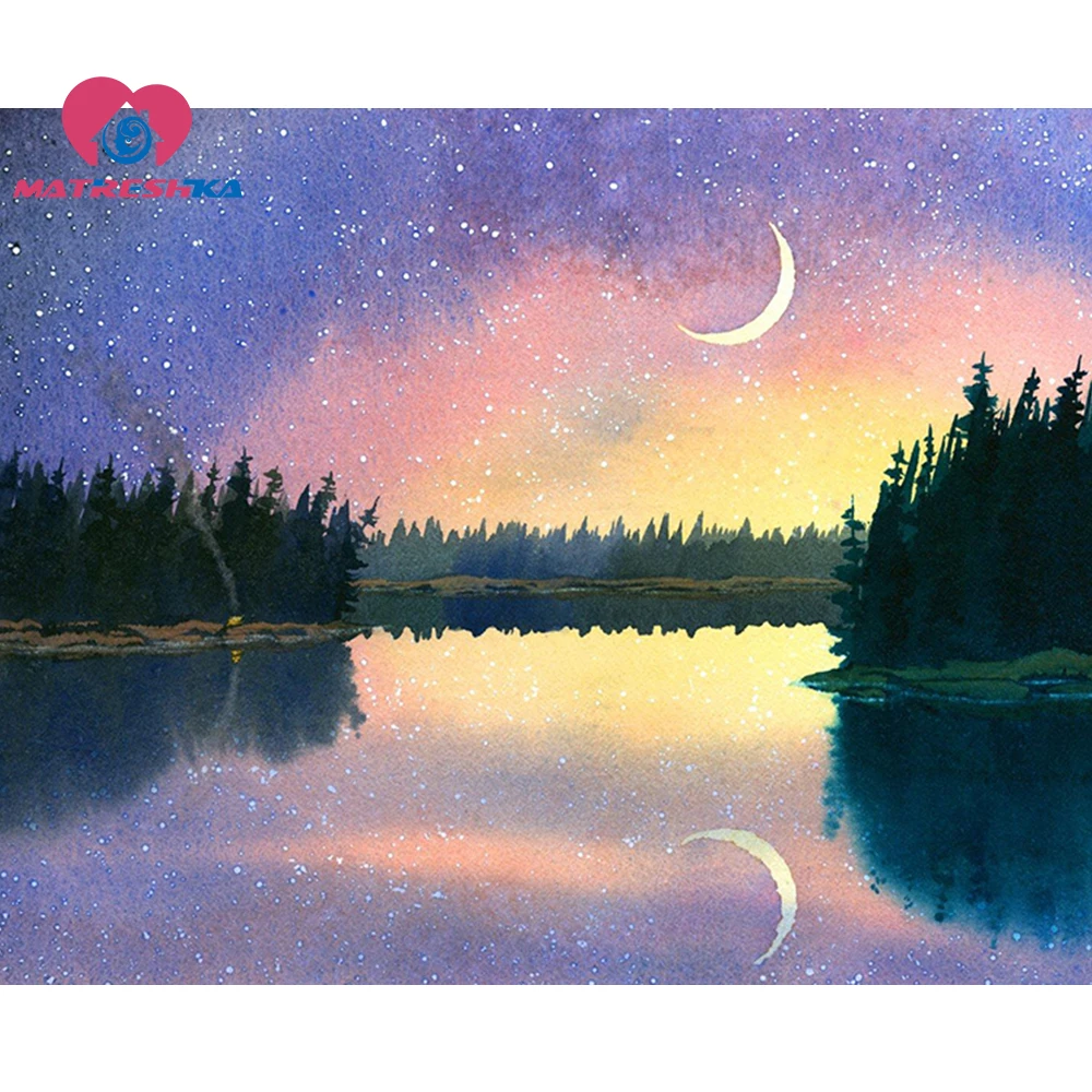Алмазная 5D Вышивка сделай сам натуральная вышивка пейзаж лунного света тени