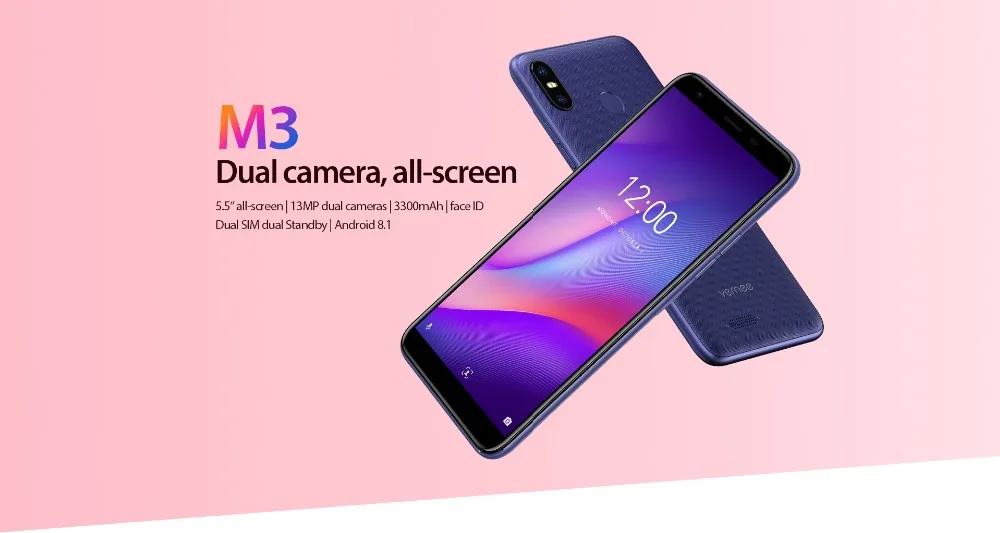 Телефон Vernee M3, 5,5 дюймов, 3 ГБ ОЗУ, 32 Гб ПЗУ, две камеры, ультра тонкий, для лица, ID, 13 МП+ 5 МП, Android 8,1, мобильные телефоны