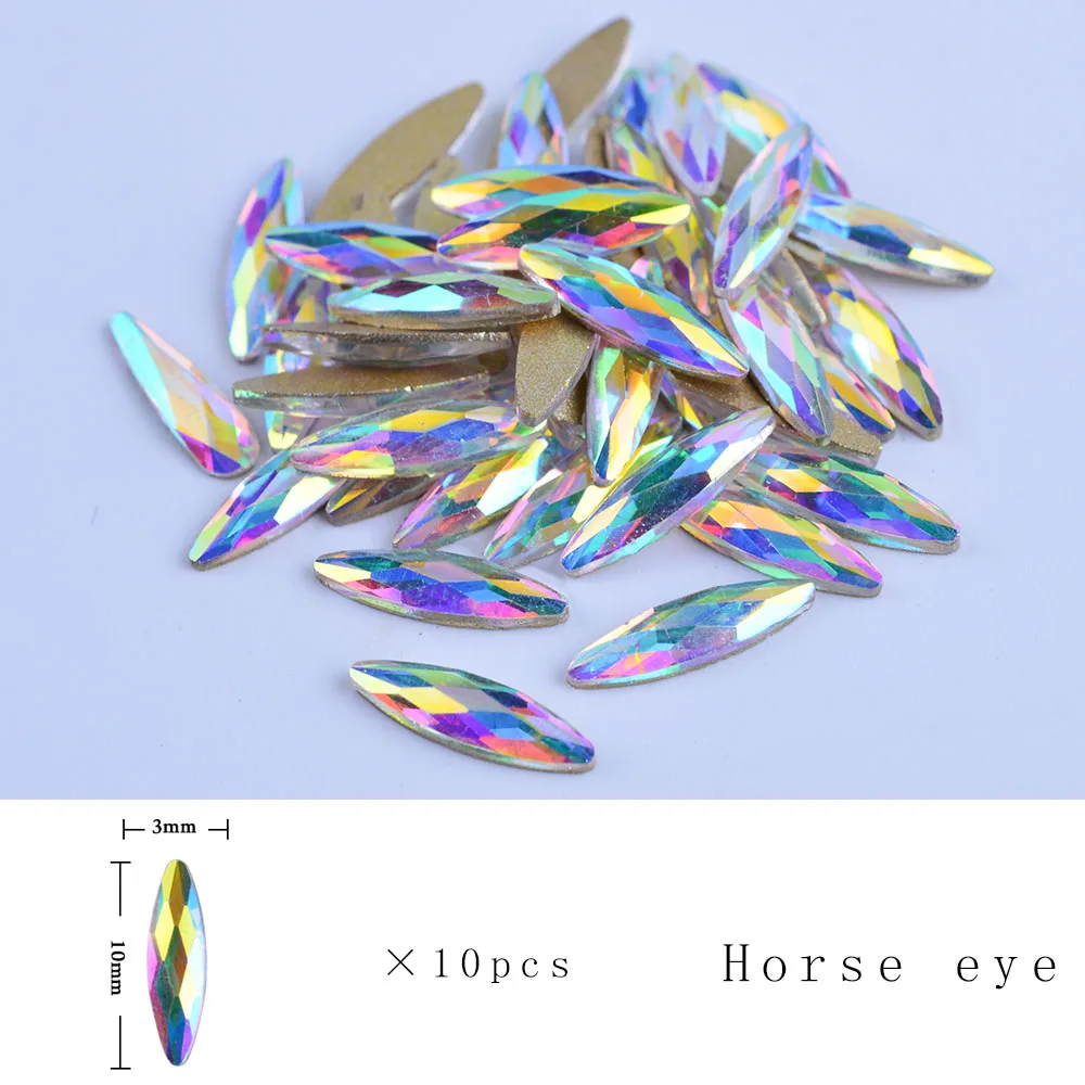 Horse Eye 10 шт./партия украшения для ногтей Стразы драгоценный камень голографический блестящий камень в форме кристалла для 3D дизайна ногтей очаровательные Советы Маникюр SA532 - Цвет: Horse Eye
