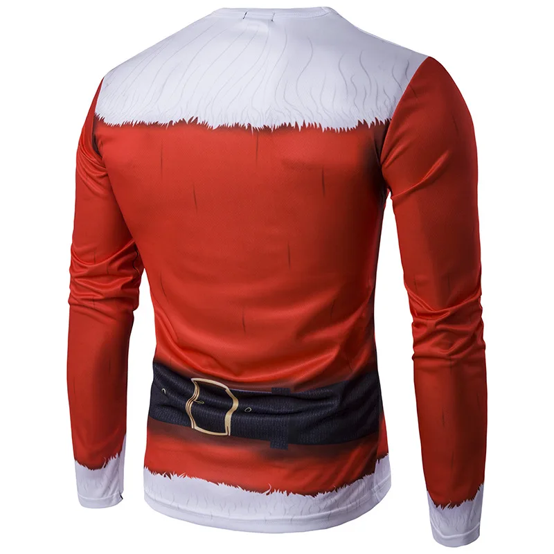 Поддельные две 3D принт футболка мужская 2017 Санта Клаус Slim Fit длинным рукавом