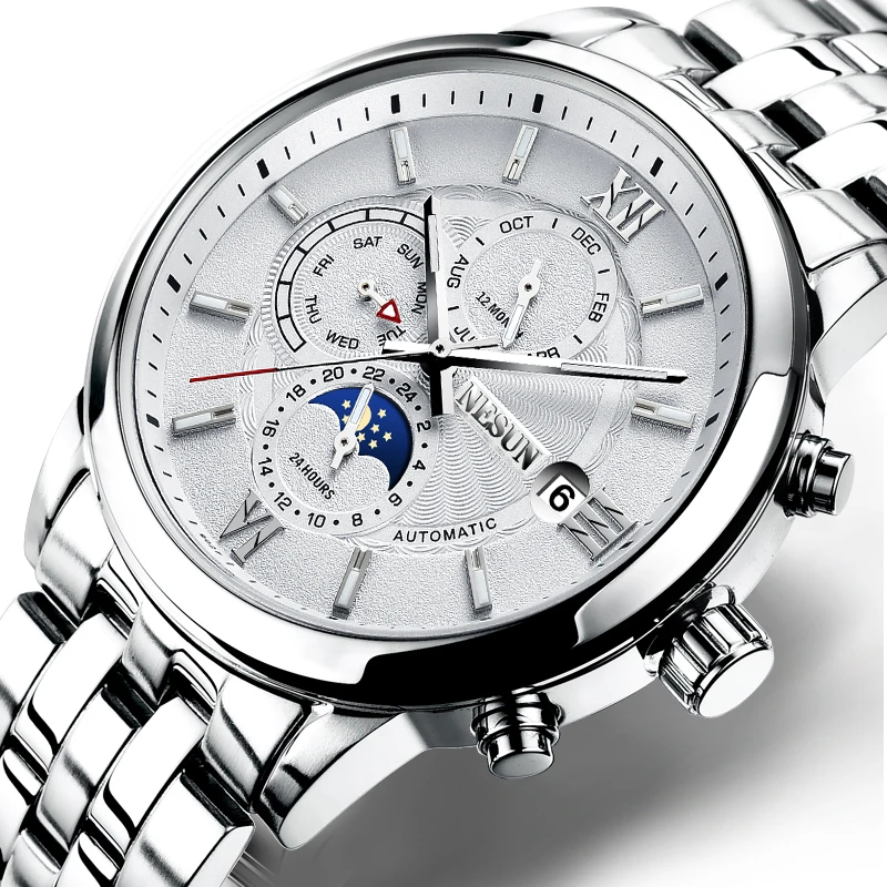 

New Switzerland Nesun Watch Men Luxury Brand Automatic Mechanical Sapphire Moon Phase Waterproof Multi-function Clock N9027-6