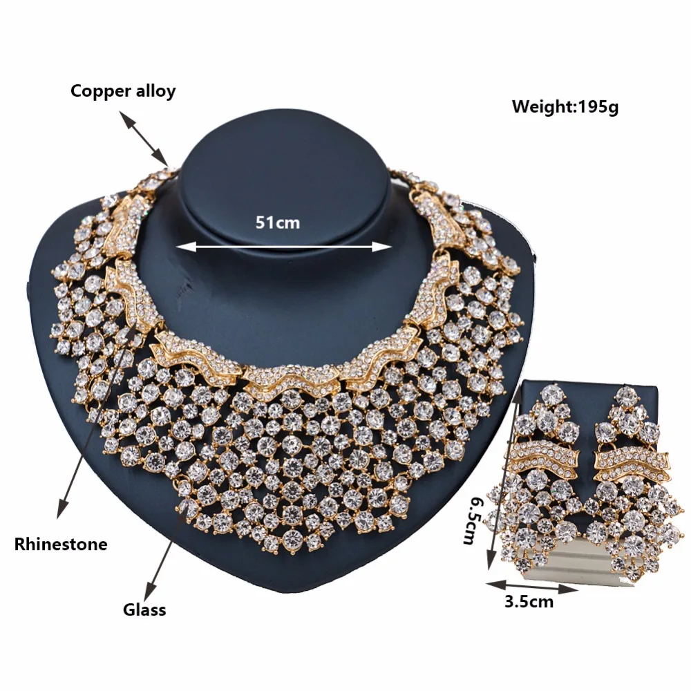 Женский Свадебный комплект из колье и серёг с кристаллами|necklace earring|wedding jewelrynecklace