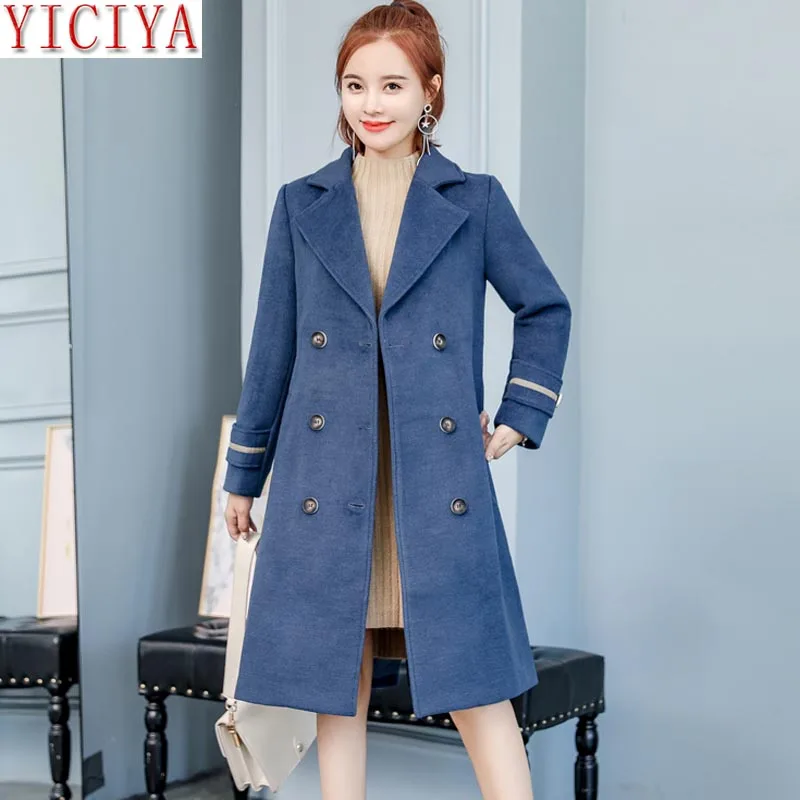 YICIYA, Женская шерстяная куртка, пальто, зима осень размера плюс, большой, 4xl, Длинный блейзер, костюмы, элегантная одежда, тонкие пальто - Цвет: blue